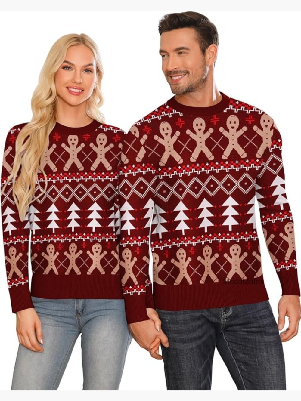 Matching Christmas Snowflake Reindeer Knitted Pullover Couple Sweater Top